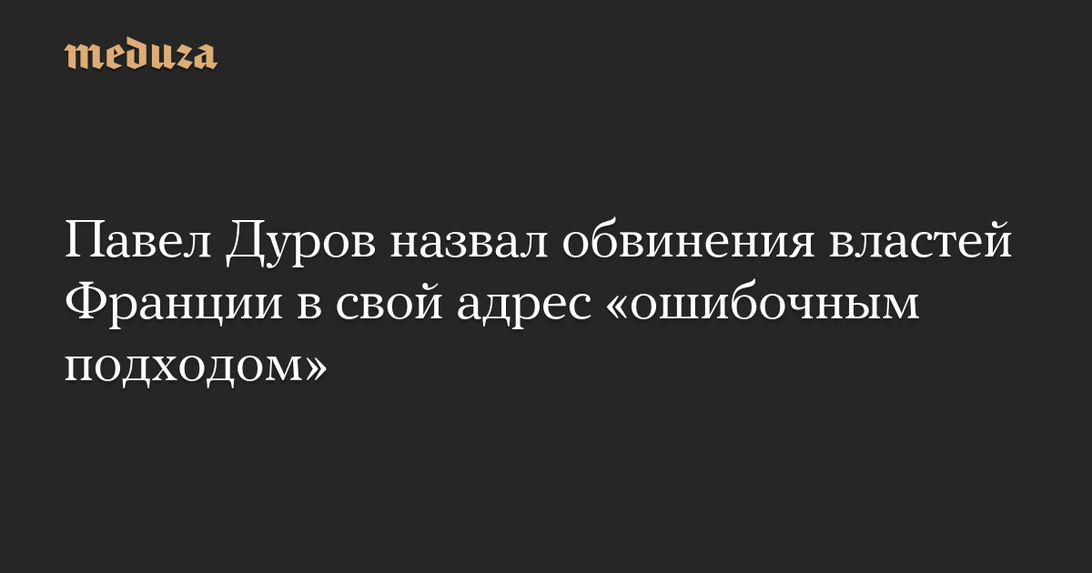 Павел Дуров назвал обвинения властей Франции в свой адрес «ошибочным подходом»